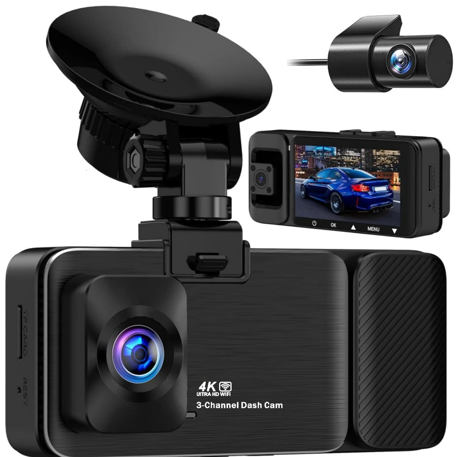 LanYuXuan Dashcam with 3 inch private high definition IPS for cars 2.5K + 1080P + 1080P 5G WiFi GPS 3 inch mobile phone connection