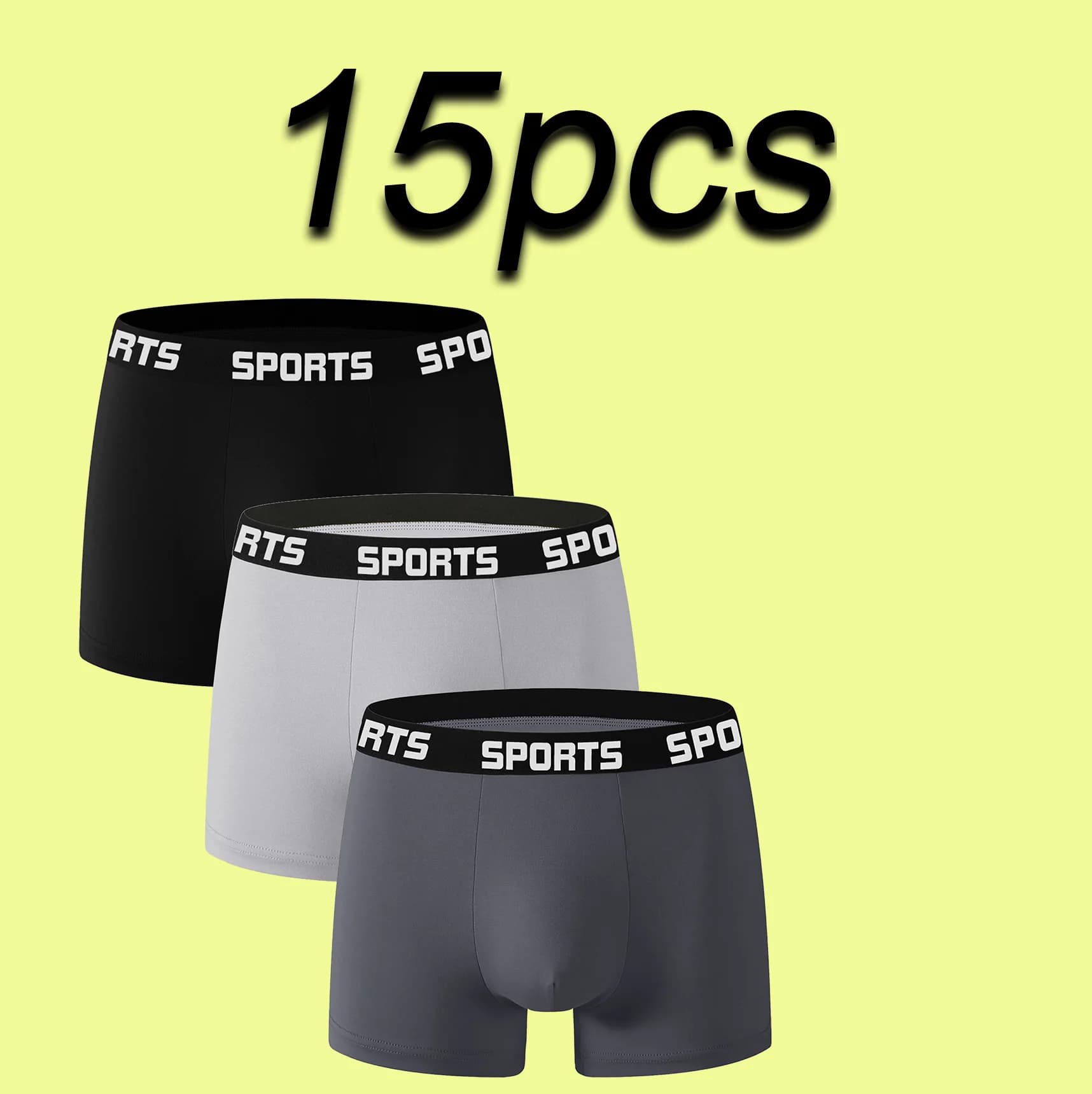 15 pezzi! Boxer da Uomo, Design con Fascia Elastica 'SPORTS', Abbinamento Colorato Super Accattivante, Comodi Senza Stringere
