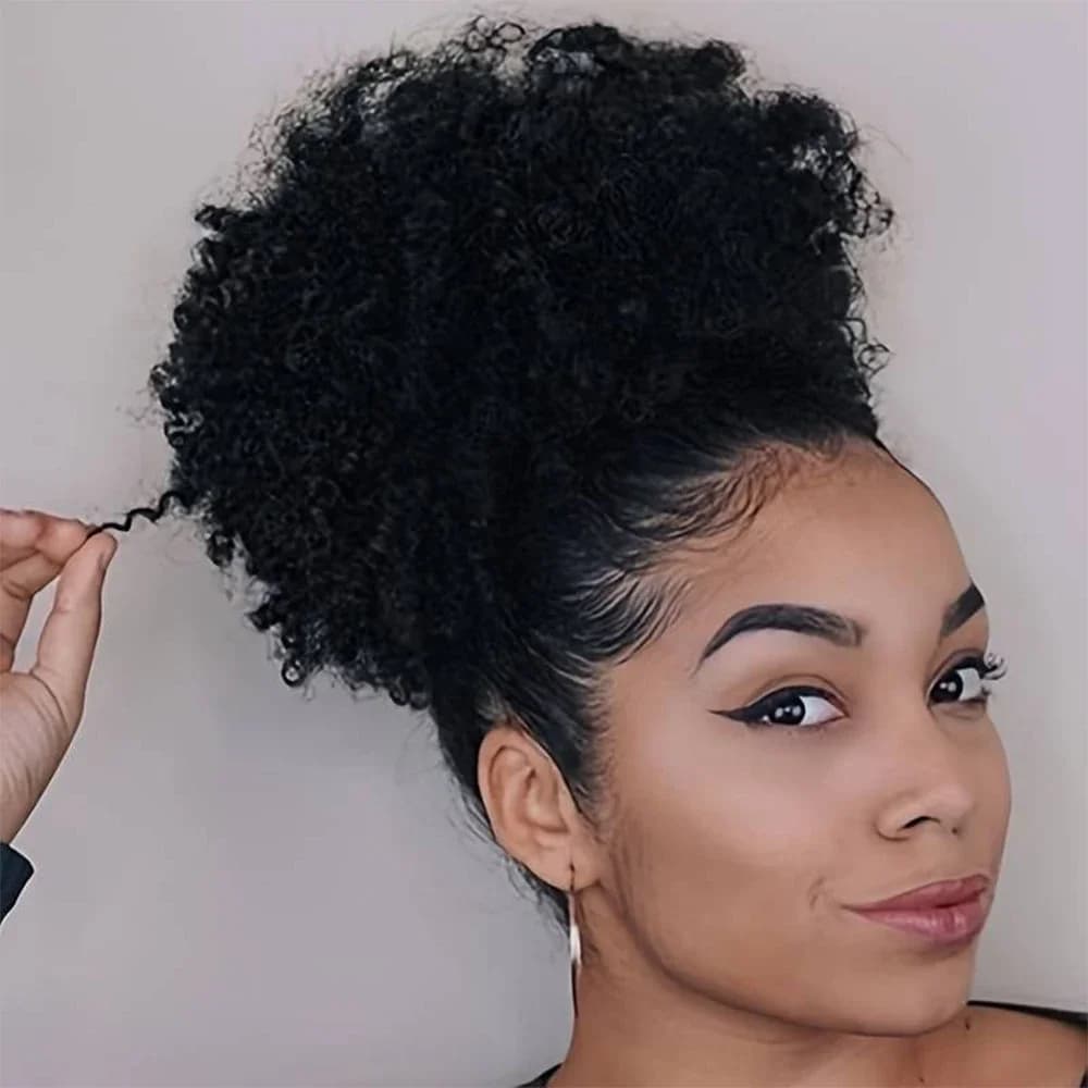H&STAR Synthetic Short Kinky Curly Drawstring Ponytail Puff Hair Bun Tail Clip in Hair Extension For Women