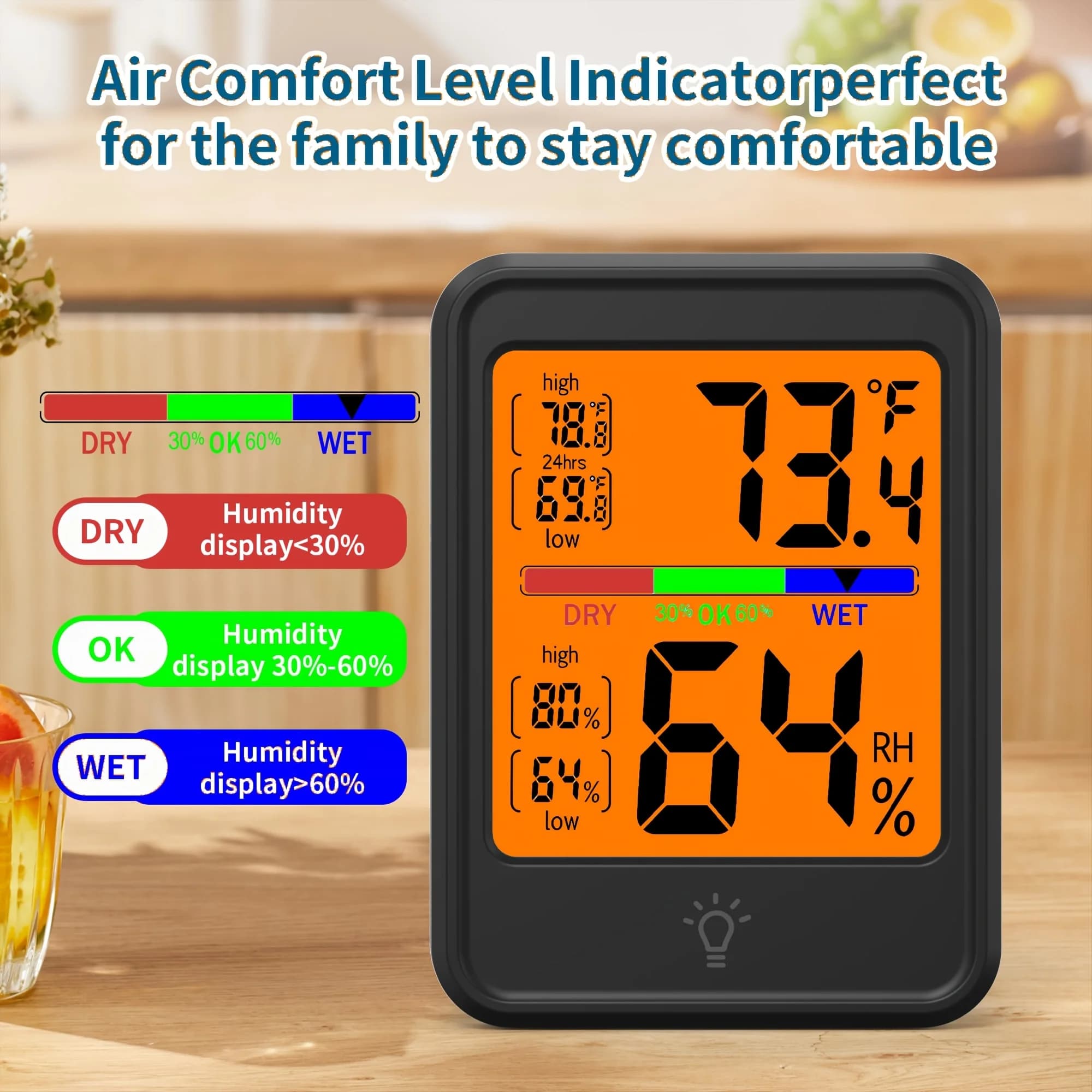 Digital thermometer and hygrometer, chamber thermometer, AAA battery powered (battery not included), suitable for bedroom, room