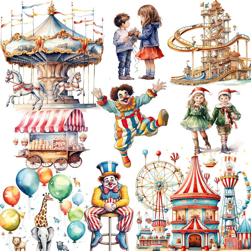 9Pcs/Pack Amusement Park Sticker DIY Craft Scrapbooking Album Junk Journal Decorative Stickers