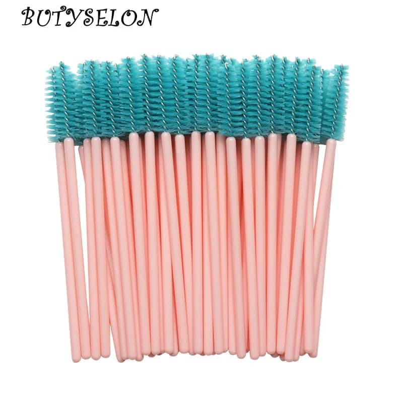 50 Piece Disposable Nylon Mascara Ties Brushes with Blue Handle Makeup Brushes for Eyelashes Tools for Eyelash Extension