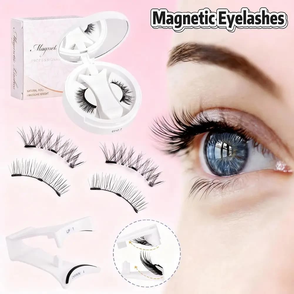 Magnetic fake eyelash set, tools for extending reusable eyelashes, with magnetic tweezers, easy to use makeup tool