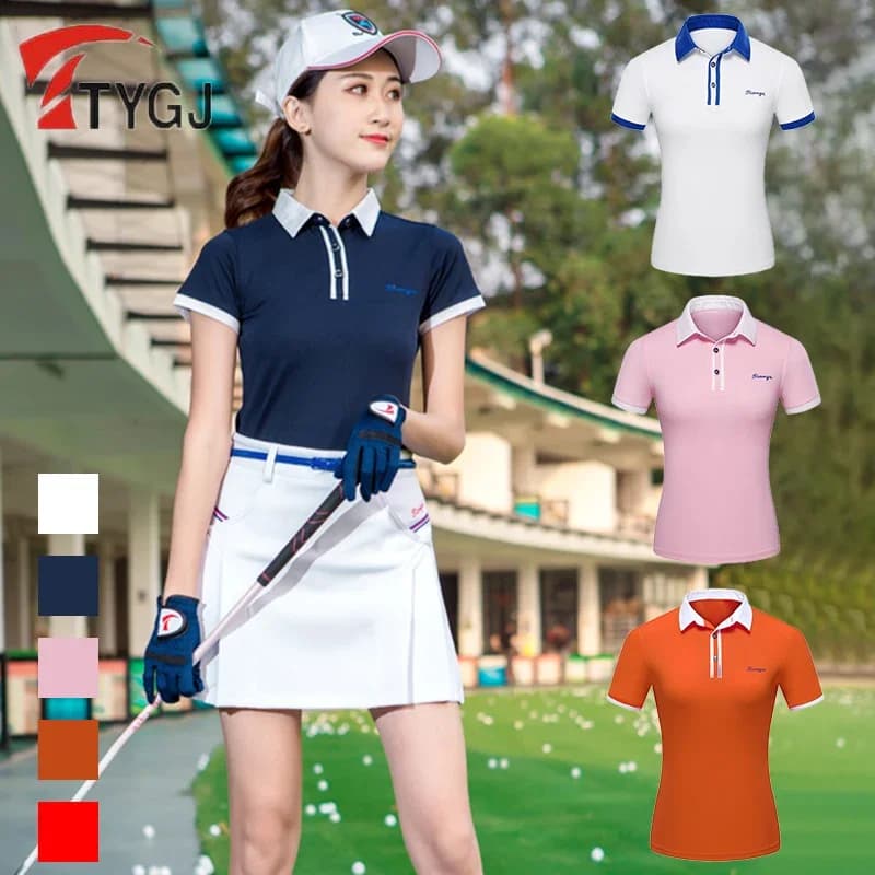 TTYGJ T-shirt da golf a maniche corte da donna Camicia da golf traspirante ad asciugatura rapida Polo patchwork stile coreano Top casual Abbigliamento sportivo