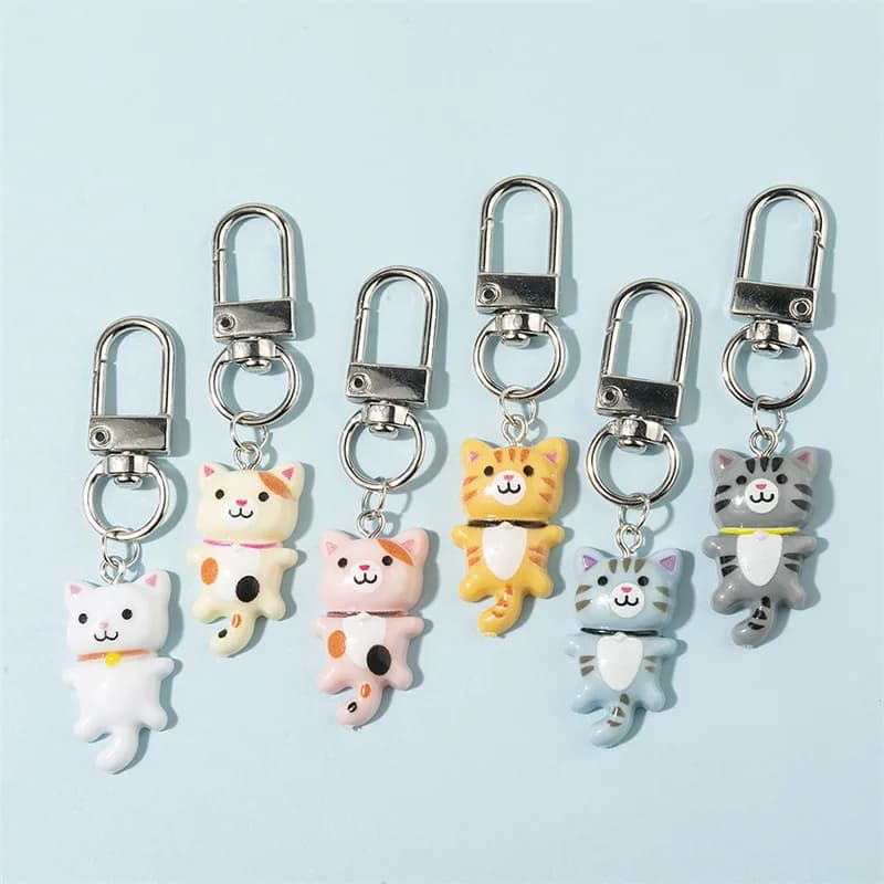 6pcs/set Cute Colorful Resin Cat Keychains Kawaii Cartoon Animal Backpack Pendants Sweet Car Keychain Keyring for Jewelry Gift