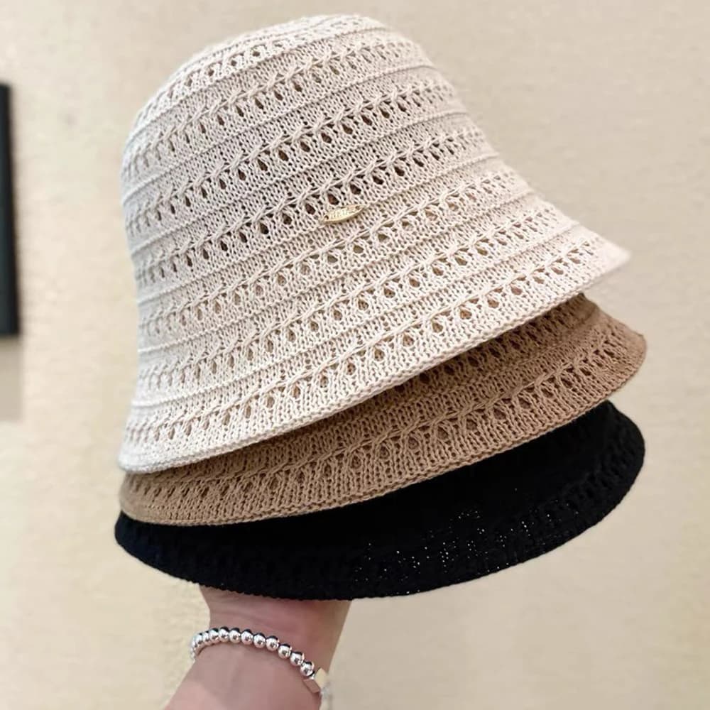 Cappello da pescatore Cappello da sole all'uncinetto da donna Cappello da pescatore in paglia di carta cava lavorata a maglia estiva Cappello Panama casual da esterno Cappellino da sole femminile
