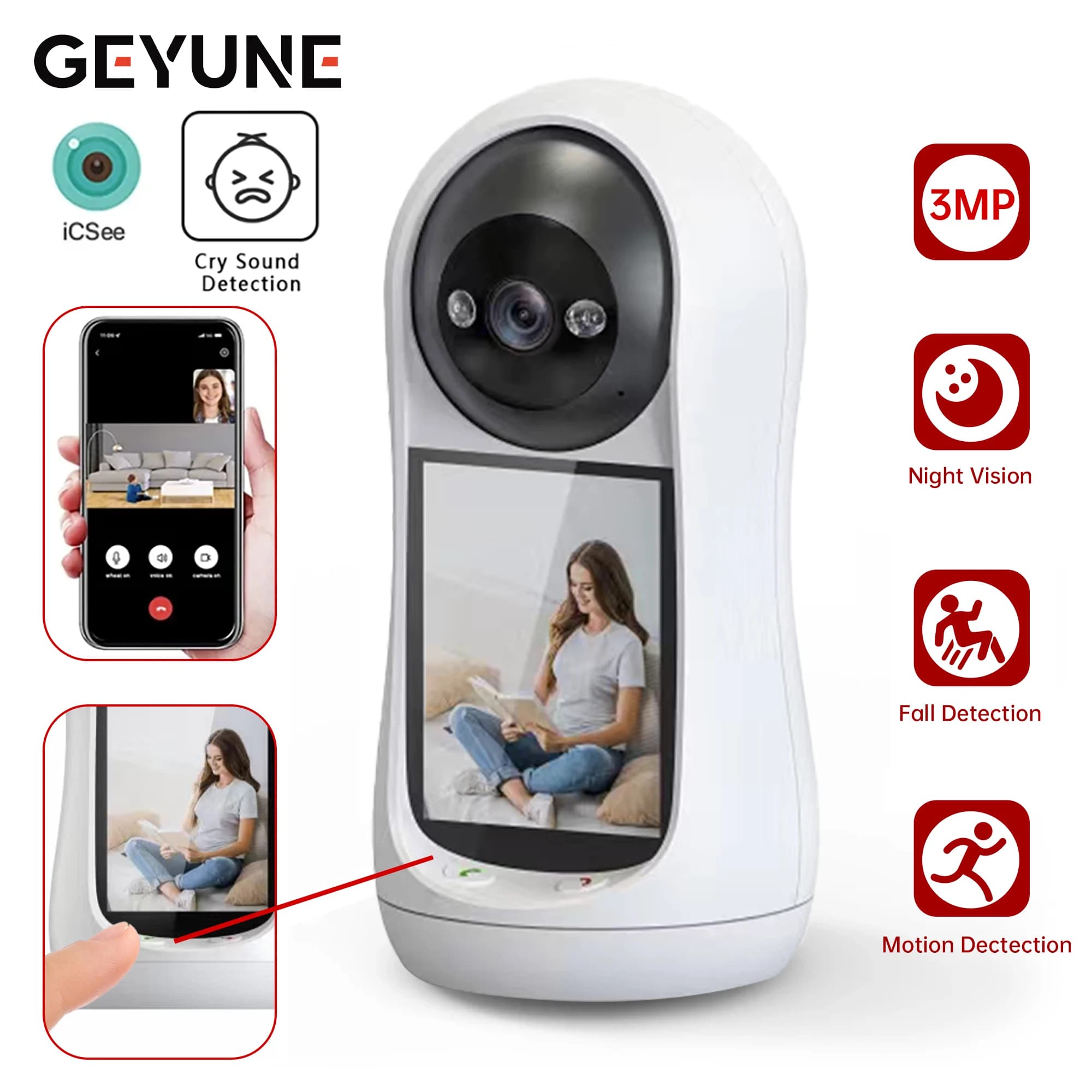 Telecamera Wifi 2K 3MP schermo IPS da 2.8 pollici monitoraggio umano Audio bidirezionale PTZ videocitofono Smart Baby Monitor Camera Icsee