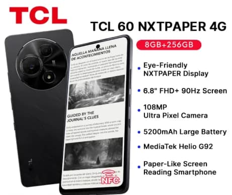TCL 60 NXTPAPER 4G Mobile Phone 8+256GB 6.8 Inch Paper-Like Anti-Glare Screen 108MP Ultra Pixel Camera 5200mAh Battery NFC Googl