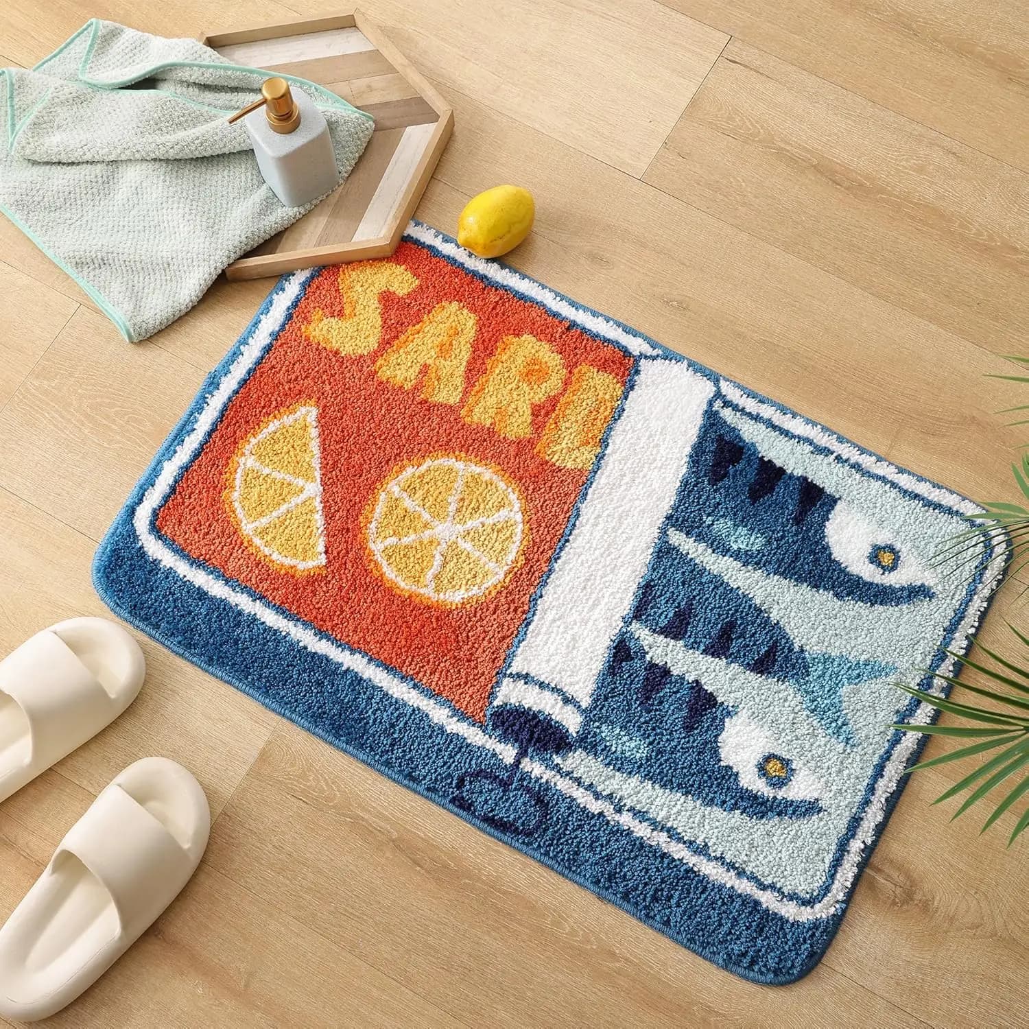 Cartoon Sardine Print Floor Mat Polyester Mat Multi Sizes Soft Non Slip For Kitchen Bathroom Sofa Bedroom Cute Food Home Decor