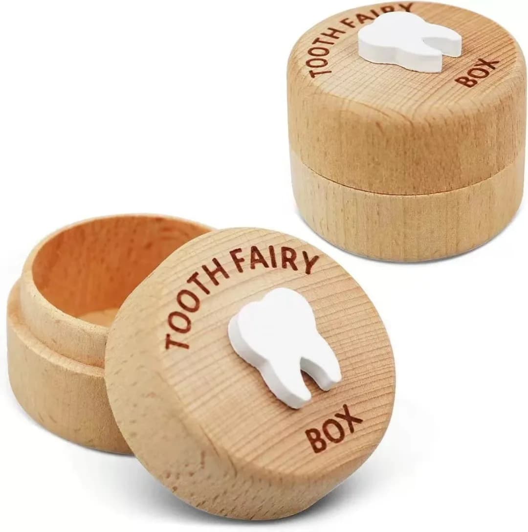 1pcs Wooden Baby Tooth Keepsake Box Round Creative Milk Teeth Storage Organizer for Boys and Girls Home Tooth Collector Case