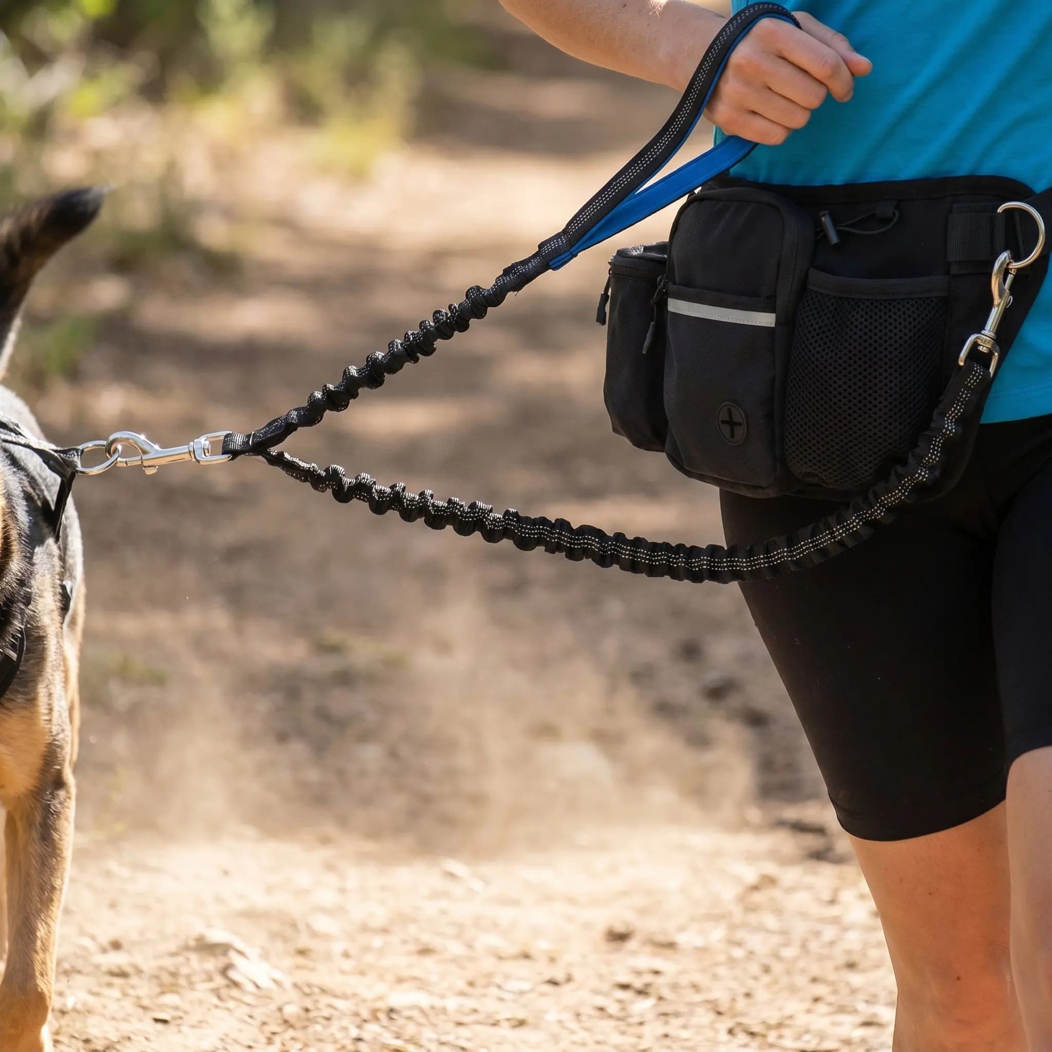 Hands Free Waist Dog Leash With Zipper Pouch Retractable Bungee Dual Handle Walking Jogging Hiking Running Waist Belt Dog Leash