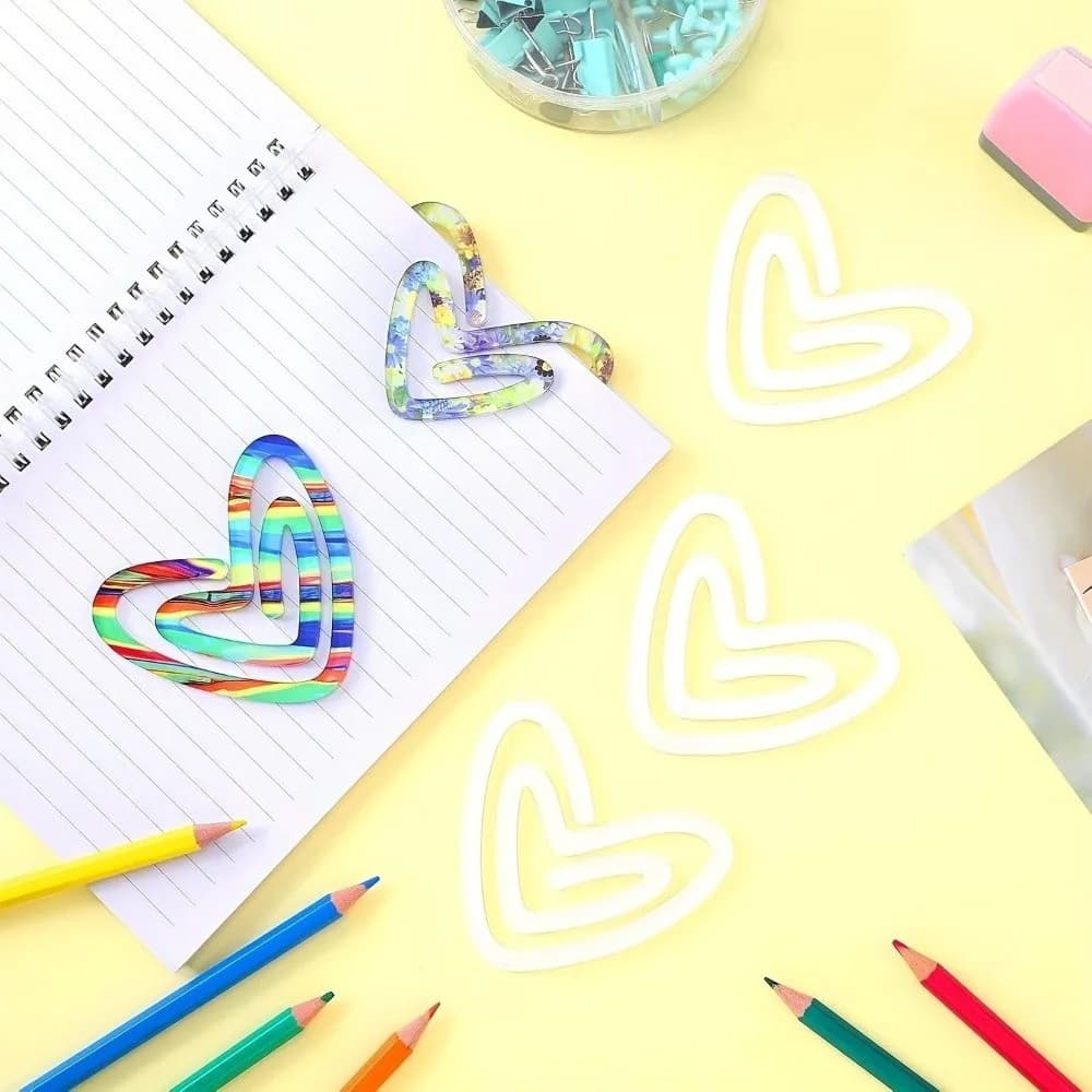 9pcs Acrylic Dye Sublimation Blanks Paper Clip Big Size Creative Heat Transfer Bookmark Love Heart Unique DIY Pattern Paper Clip