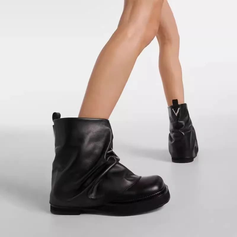 Sleeve Skirt Boots Thick Block Heel Round Toe Fashion Runway Ankle Boots Daily Party Club Slip on Women's Dress Footwear
