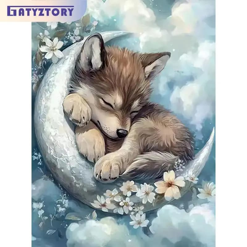 40x50cm Moon Fox Painting By Numbers Picture Acrylic on Canvas Paints Animal Easy Paint Handmade Crafts DIY Kits for Beginners
