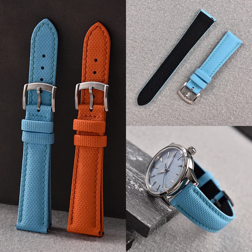 Unisex Quick Release Watch Bands 18/19/20/21/22mm FKM Rubber Leather Waterproof Sailcloth Signature Strap for Omega Dlugs