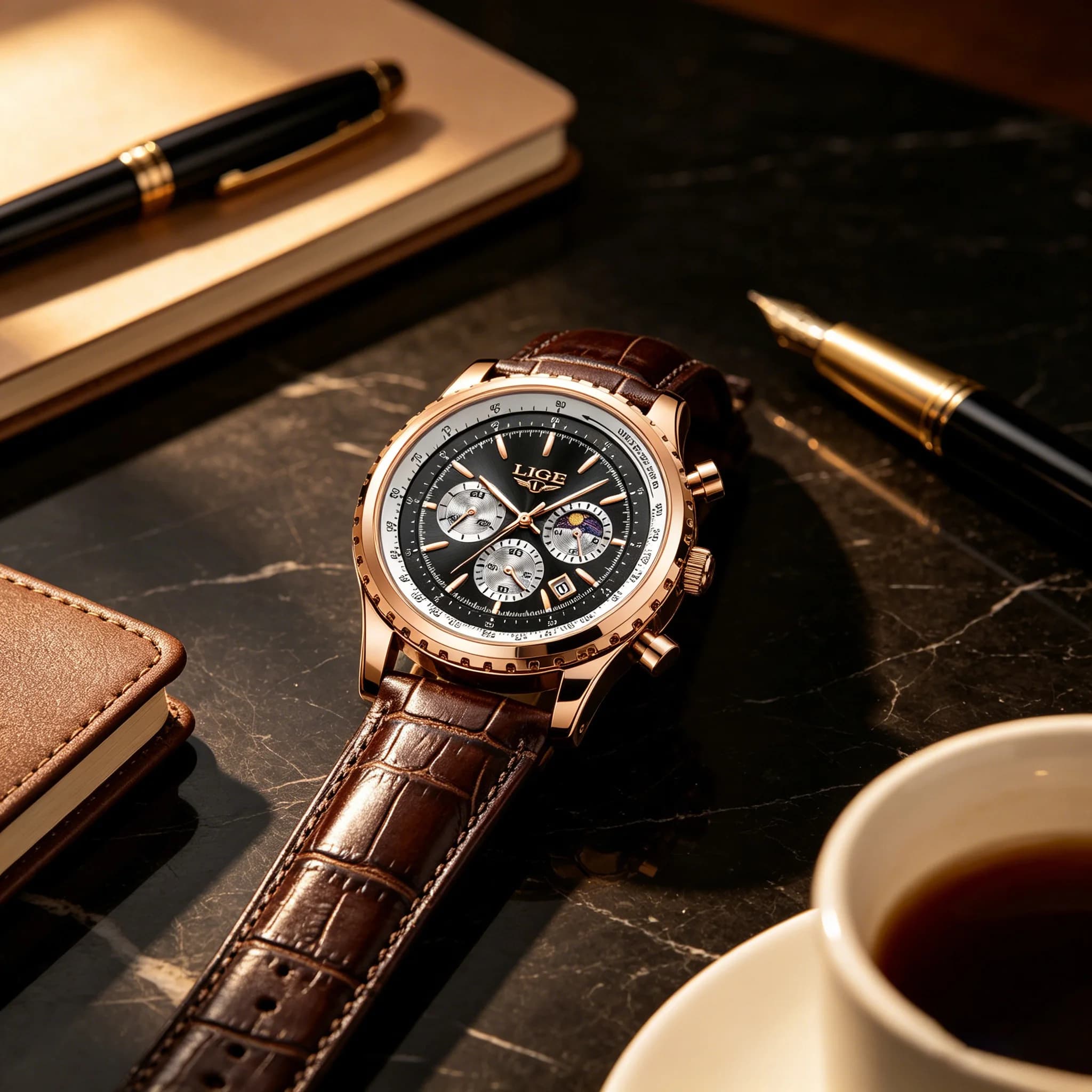 LIGE Luxury Man Watch Quartz Waterproof Luminous Date Chronograph Leather Men Wristwatch Military Sports Men's Watches Reloj