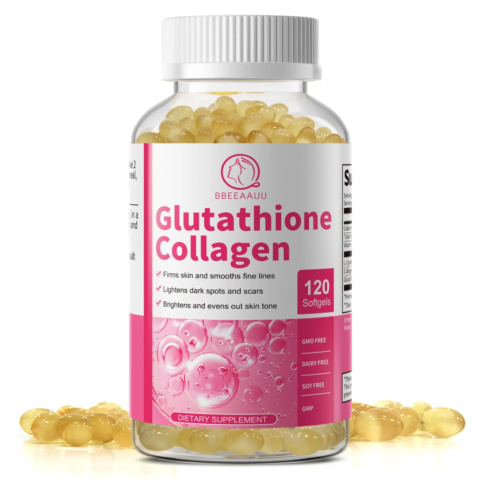 BBEEAAUU Capsule di Collagene e Glutatione, Integratore Sbiancante per la Pelle, Supporto Antiossidante, Miglioramento della Detossinazione del Fegato, Riduzione della Flacchezza Cutanea