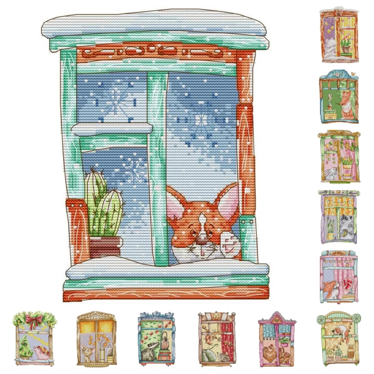 12 mesi finestra animali modelli di cartoni animati NKF contati punto croce 14CT bianco 16CT 11CT tela stampata panno fai da te Kit da cucito per bambini