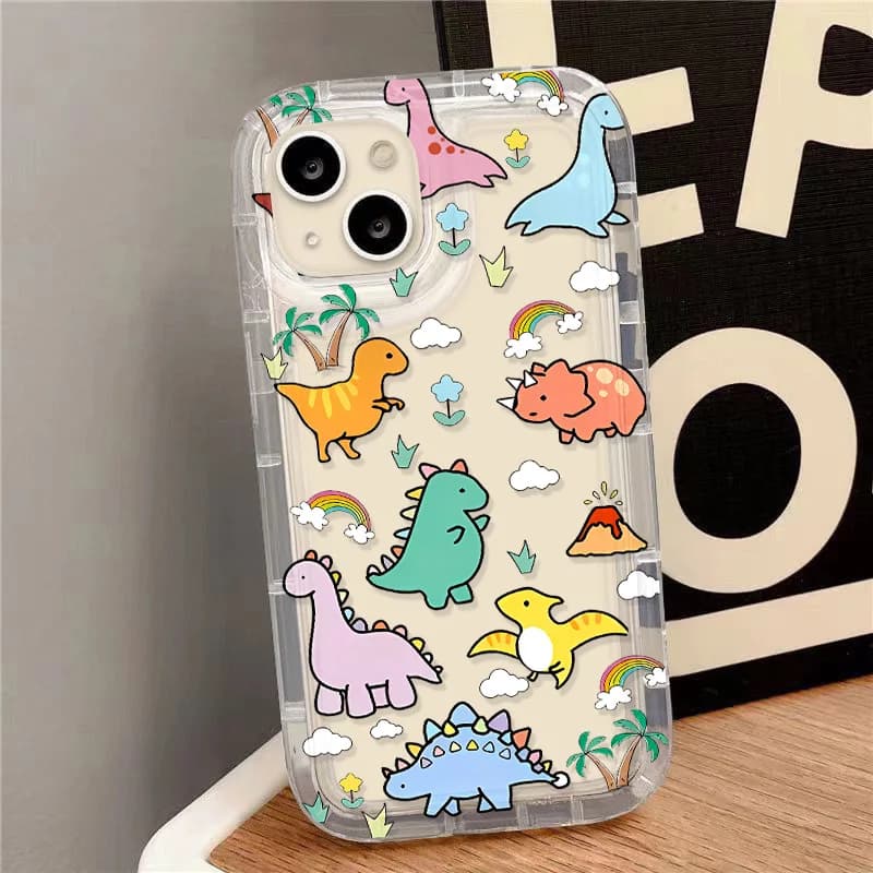 Custodia per telefono con dinosauro carino per iPhone 13 Custodia per iPhone 16 Pro 15 11 12 14 Pro Max XR XS X 7 8 Plus SE Airbag Animali dei cartoni animati Cover