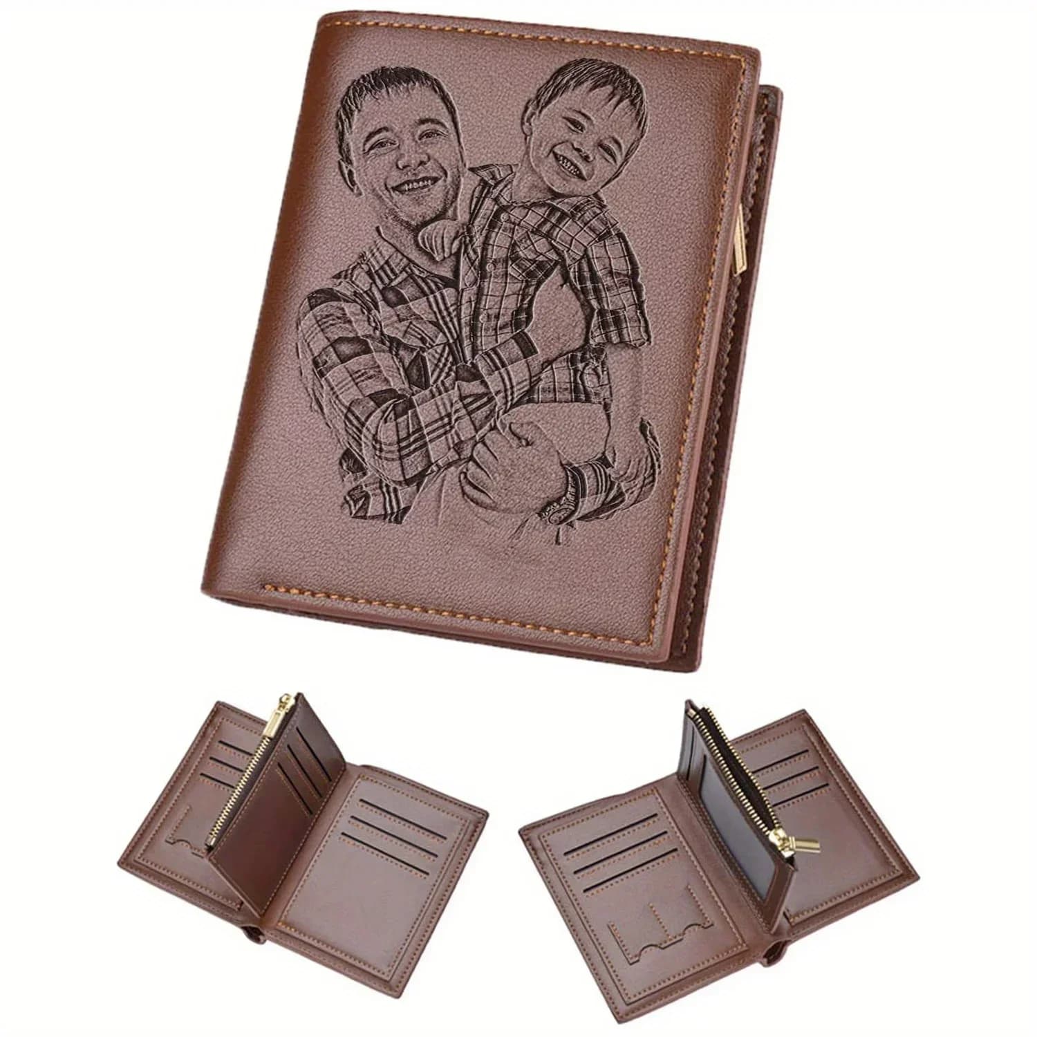 Custom Engraved Men's Photo Wallet | Personalized with Name & Image | Ideal Birthday & Anniversary Gift for Husband, Dad, Son