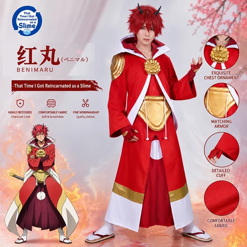 Anime That Time I Got Reincarnated as a Slime Benimaru Cosplay Costume Halloween Red Uniform Comic Con Role Play Cosplay Costume