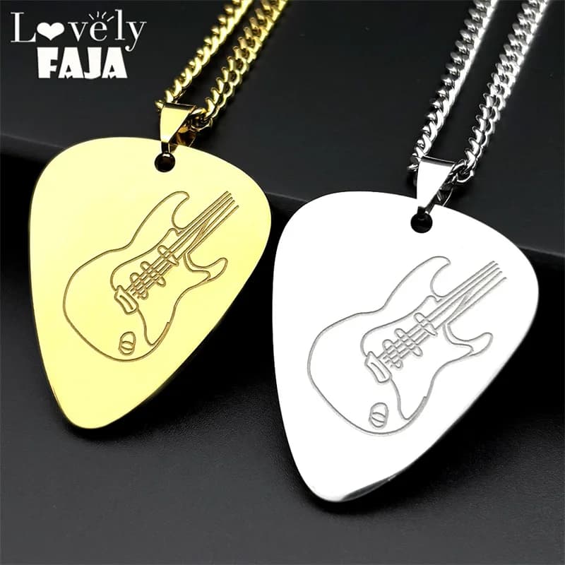 Collana con plettro per chitarra Hip Hop Rock per donna Uomo Acciaio inossidabile Colore oro Amanti della musica Collane con ciondolo Regalo di gioielli