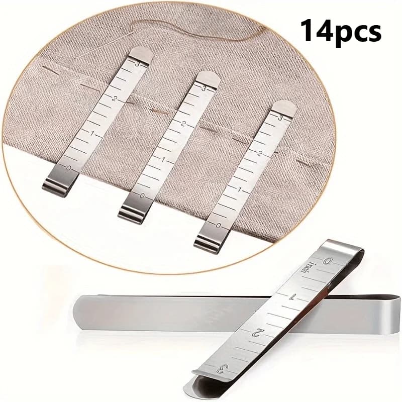 14pcs Durable 3-Inch Metal Sewing Clips - Built-in Measuring Ruler for Fabric Hemming & Quilting Accessories