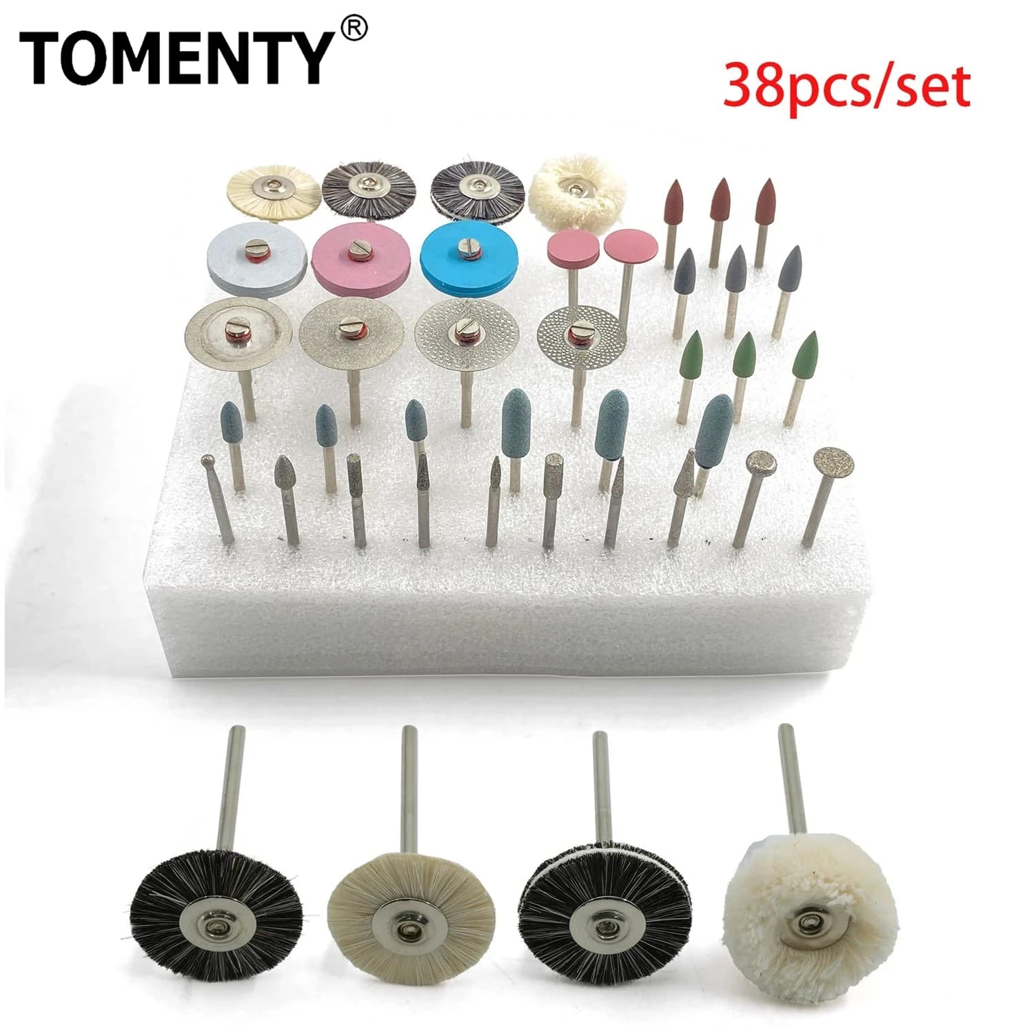Set da 38 Pezzi Kit Dentale HP per Lucidatura o Levigatura di Ceramica/Porcellana, Applicabile a Laboratorio, Hobby Fai-da-te, Frese Diamantate, Spazzole, Strumenti per Dentisti