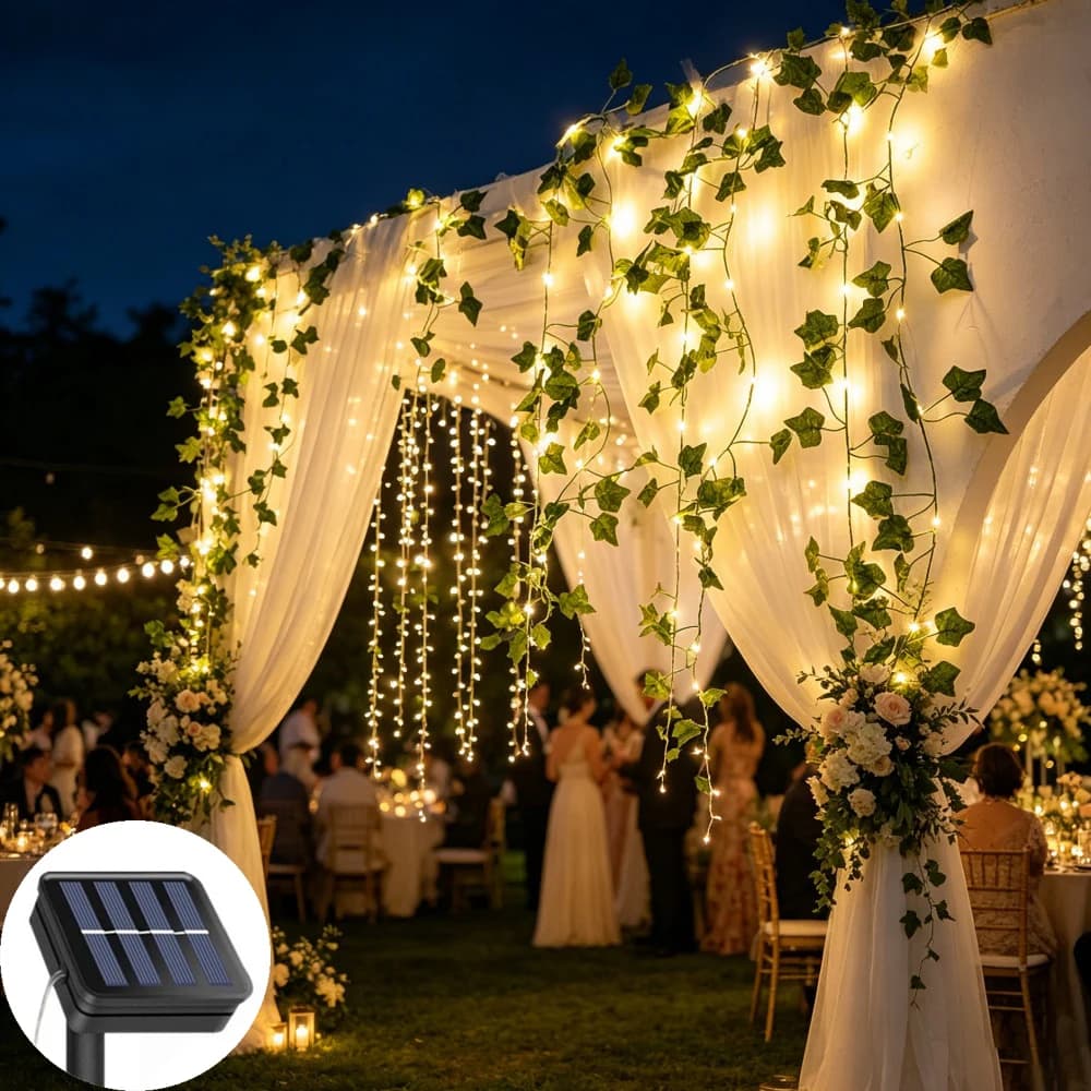Luci Solari a LED a Forma di Foglie di Edera, 20/50/100 LED, Ghirlanda Luminosa per Esterni, Giardino, Natale, Feste, Cortile, Matrimoni