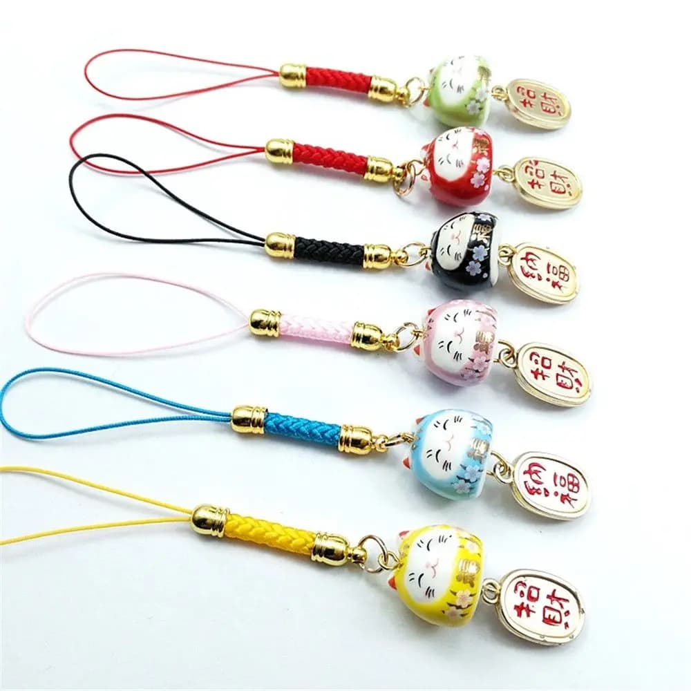 1Pc Charm Japanese Lucky Cat Phone Straps Hang Phone Key Strap Rope Decor Keychain Key Ring Rope Bag Accessories