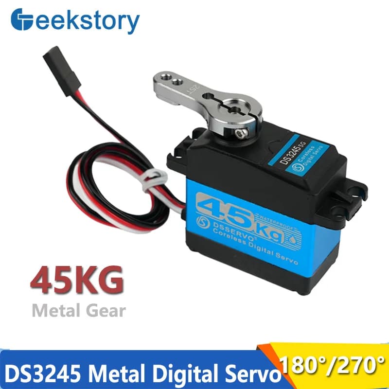 Servomotore digitale in metallo coreless DS3245 45KG 180 ° /270 ° Ingranaggio in acciaio impermeabile IP66 con servo braccio 25T per parti fai da te per auto robot