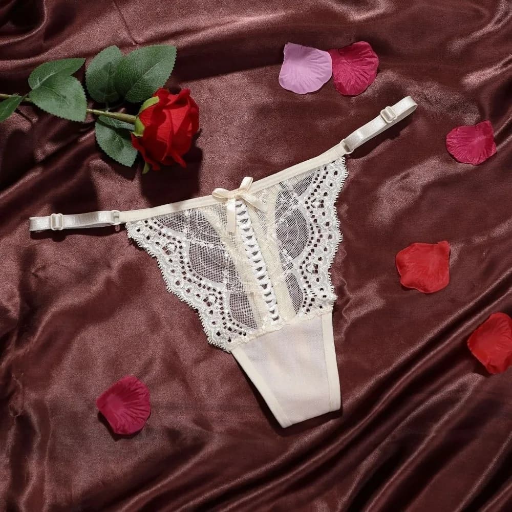 Slip a perizoma in pizzo trasparente con fiocco, sottile e traspirante, senza cuciture, a vita bassa, in rete, per donna