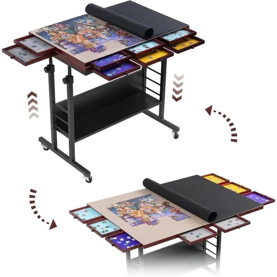Puzzle pieghevole da 2000 pezzi con tavolo puzzle con regolazione dell'altezza con 2 coperture in feltro e 8 cassetti per vassoi di smistamento