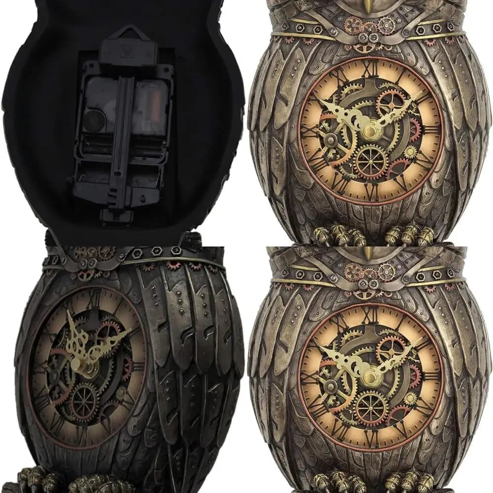 Orologio da Parete Steampunk a Forma di Gufo in Bronzo Antico, 31,75 cm di Altezza, Scultura con Pendolo in Resina Colata a Freddo