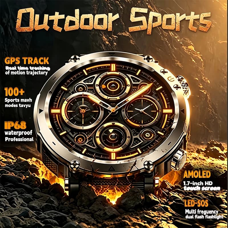 2026 New Fashion Luxury HT30 Smart Watch 5ATM Waterproof GPS Compass AMOLED Display 366x366 Outdoor Sport Heart Rate Monitor IP6