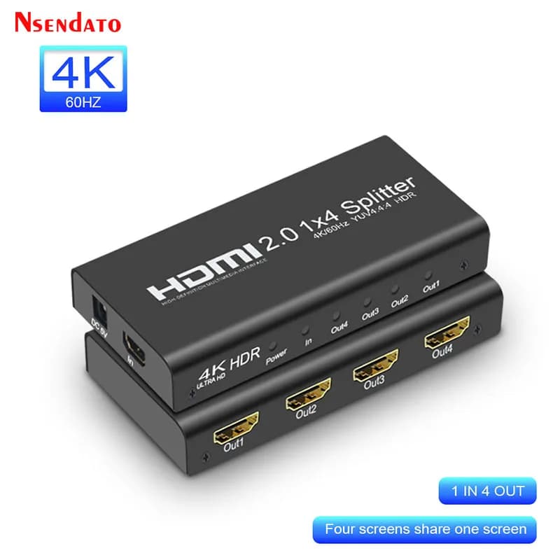 Splitter HDMI 1x4 1x2 4K 60Hz, Distributor 2.0 HDMI from 1 Input to 4 Outputs, 1080P 60Hz for Amplifier, HDCP, DVD, PS4, Xbox, HDTV