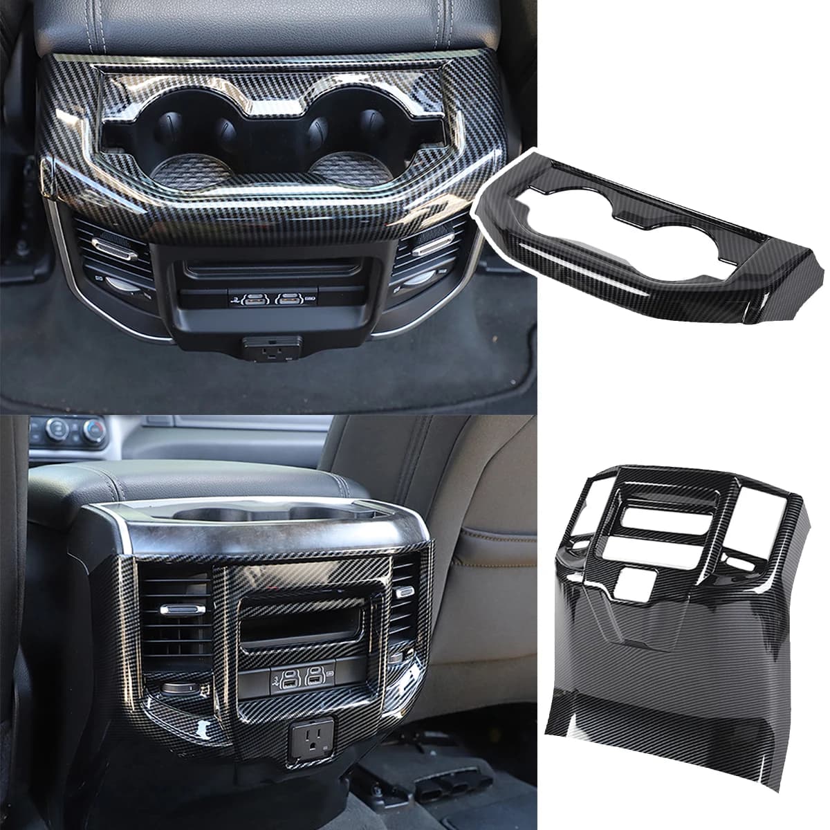 Rear Seat Cup Holder Panel Trim Cover Air Vent Outlets Full Frame ABS Protector for Dodge RAM 2018-2025 Car Interior Accessories