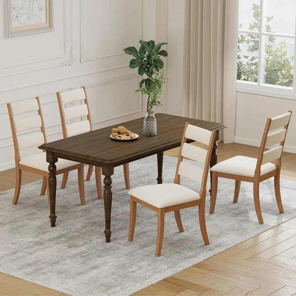 Set di 4 Sedie da Pranzo Imbottite con Schienale a Scala e Seduta Imbottita per Cucina, Soggiorno o Ristorante (Marrone, Ciniglia)
