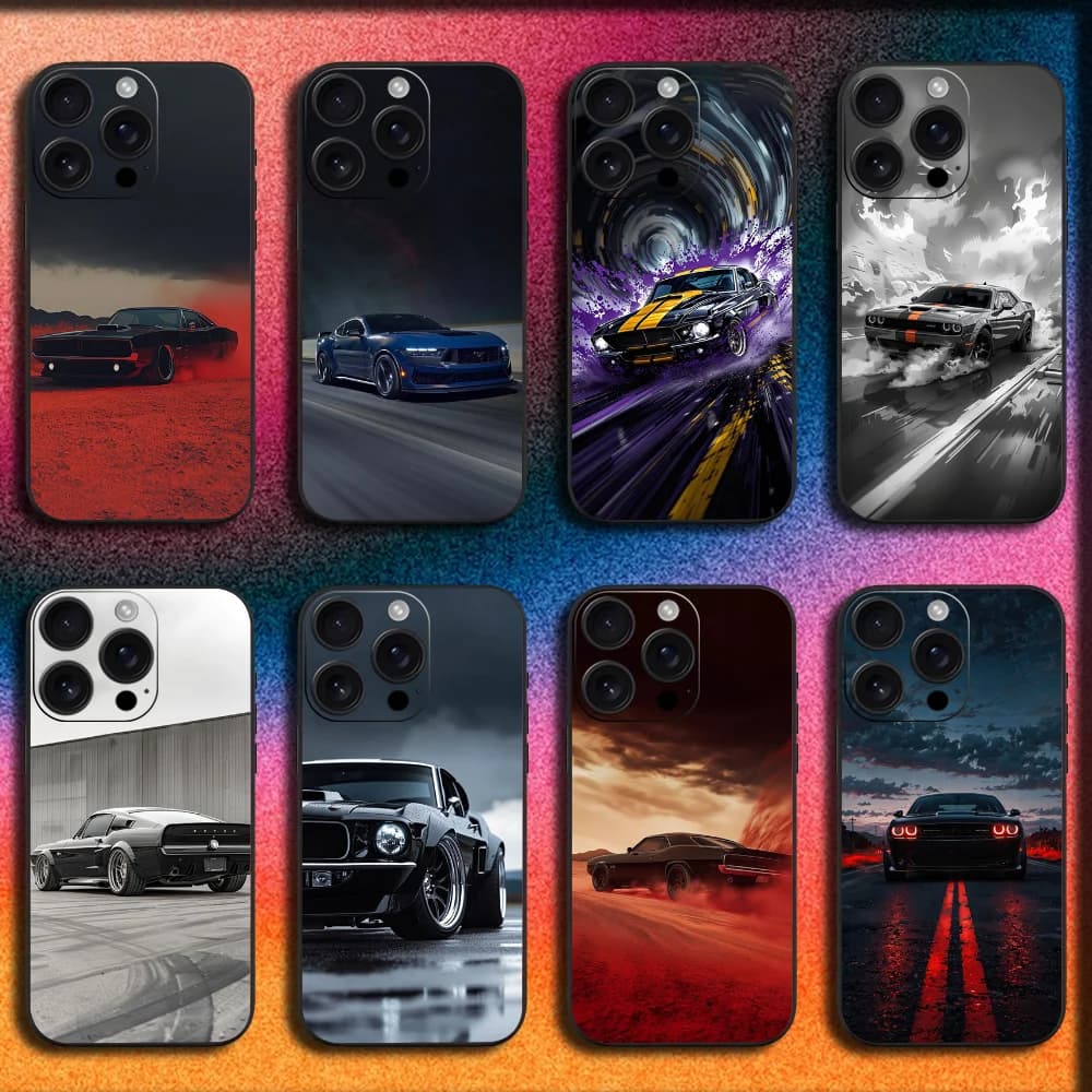 Custodia per telefono F-FordS Mustang per auto sportiva per iPhone 16,15,14,13,12,11,Pro,XS,Max,XR,Plus,SE,Mini Cover morbida nera