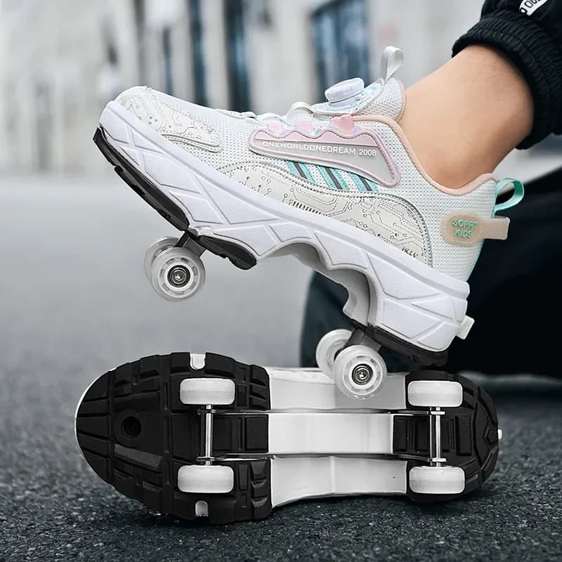 Pattini a rotelle per bambini Ragazzi Ragazze Casual 4 ruote con freni Scarpe da corsa per esterni Parkour Pattini alla moda rimovibili deformati