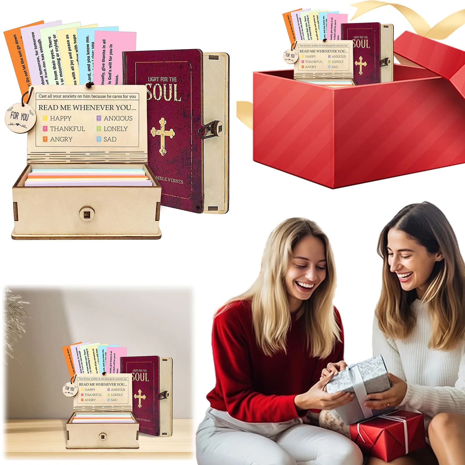 Box for wooden biblical verses with 150 prayer cards Box for inspiring scriptures Case for Christian Bible for Home Meeting Gift