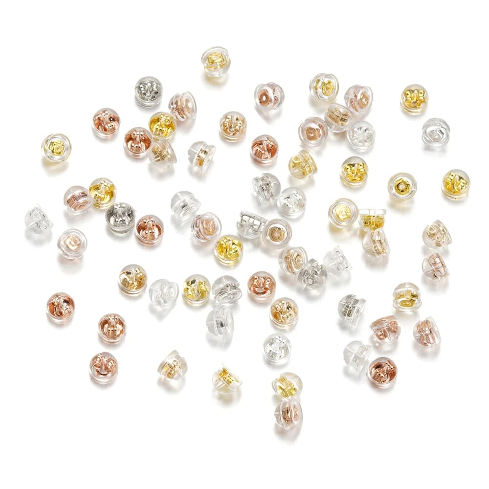 20pcs Silicone Rubber Ear Back Stoppers Copper Ring Hamburger Ear Plugs For DIY Jewelry Making DIY Earring Accessories