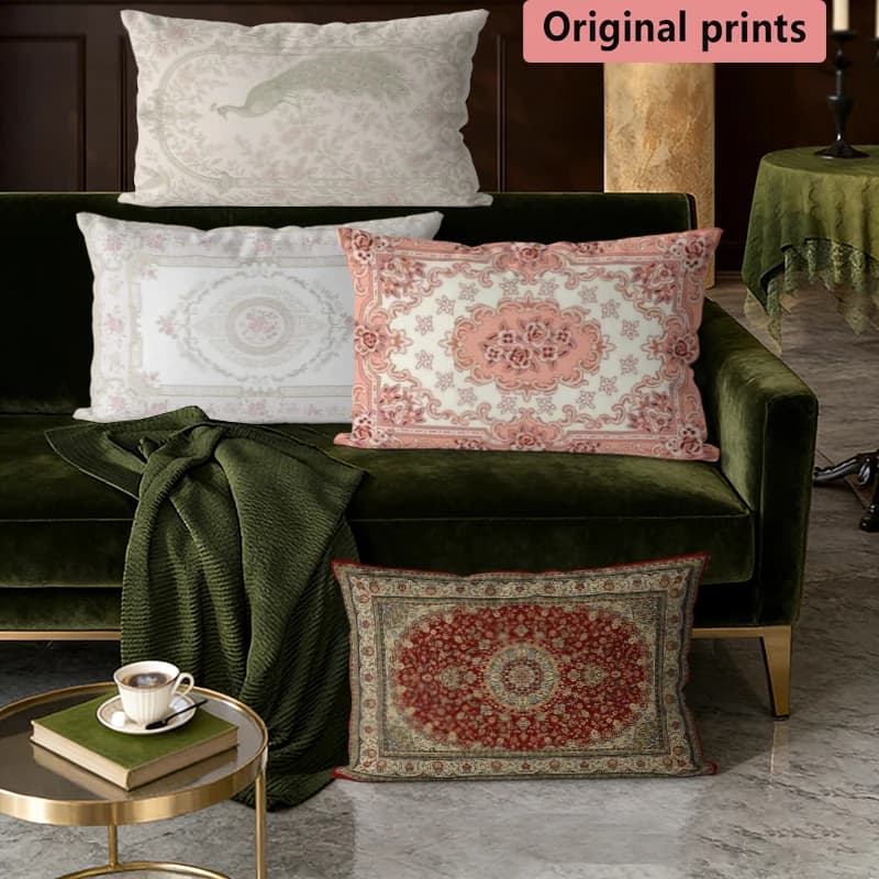 Vintage Floral Persian Rectangle Pillow Covers Suitable For Sofa Bedroom Car Pillow Cover Cushion Rectangular Back Cushion