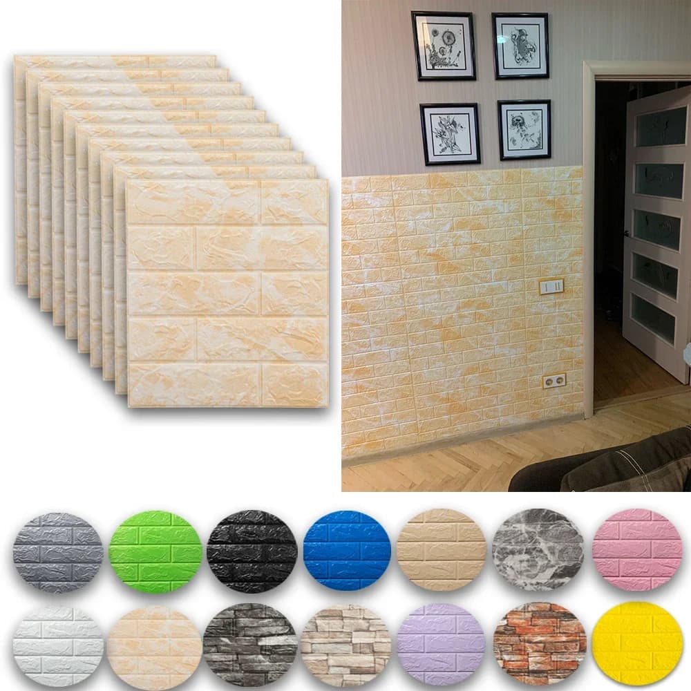 10 Wall 3D Wall Stickers in Foam, Self-adhesive Parade Card Inspection, Parade Card Mattone Effect Waterproof for Interior Decoration
