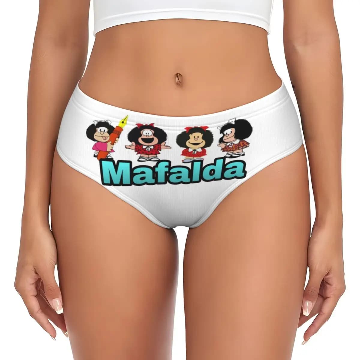 Mutandine Personalizzate da Donna con Stampa Quino Argentina Mafalda, Slip Elasticizzati Femminili con Cartoni Animati