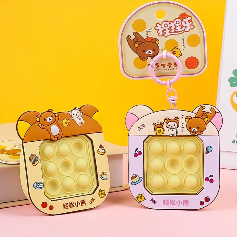 Rilakkuma Keychain Cartoon Bubble Speed Push Game Console Bag Pendant Ornament Portable Squeeze Stress Relief Sensory Toys