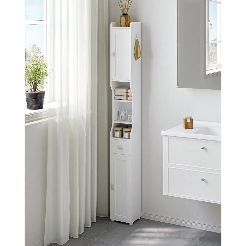Bathroom Storage Cabinet, Narrow Toilet Paper Storage Cabinet, Tall Toilet Paper Holder With 2 Doors And1 Drawer, Bathroom Orga