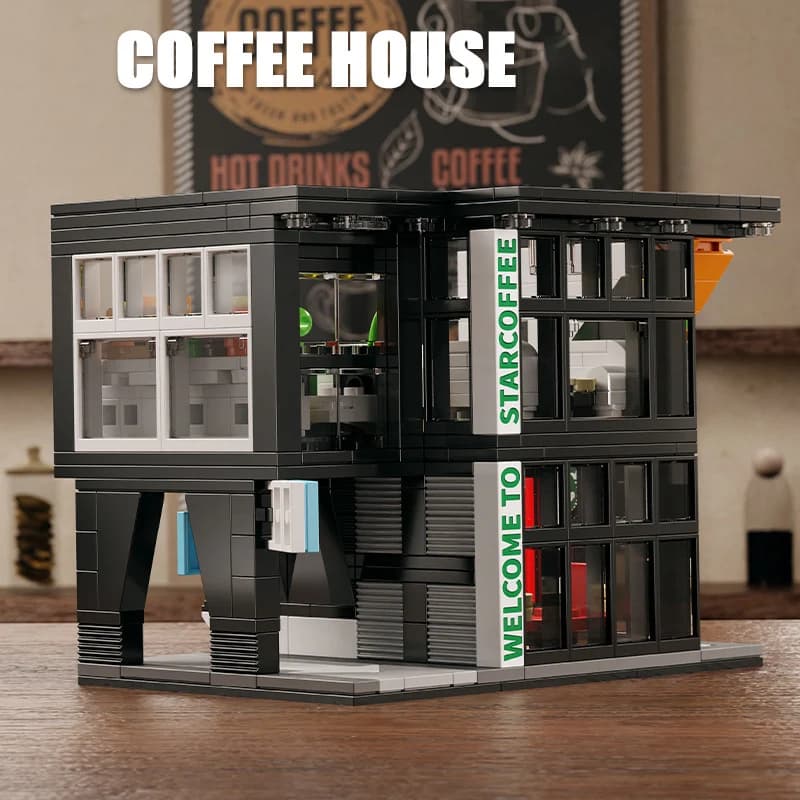 City Star Coffee House con luci Building Blocks Street View Architettura Cafe Shop MOC Bricks Toys Kid Regalo di Natale 581 pezzi