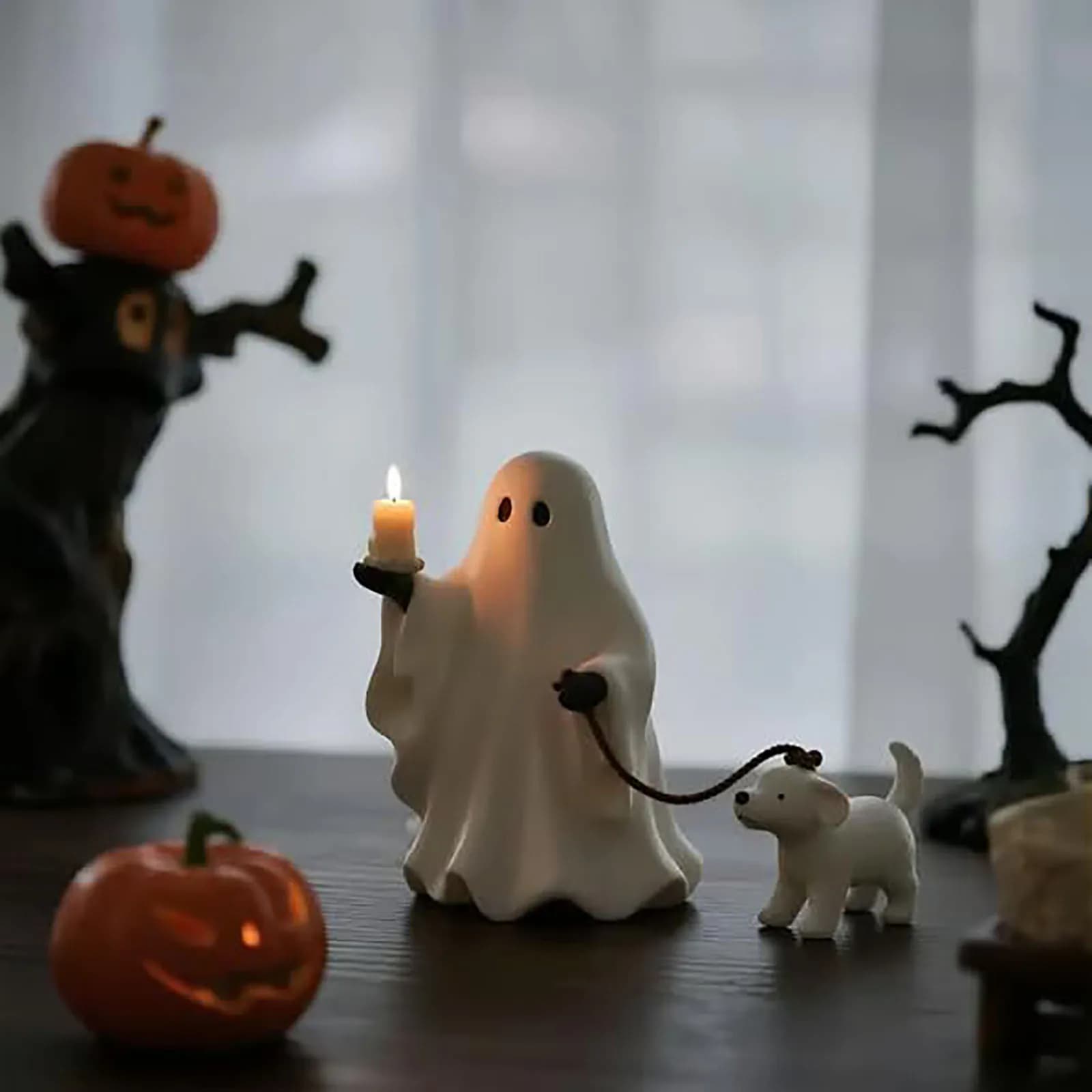 Halloween Fantasms Walking Dogs Wallet Statue Table Ornaments Cute Ghosts and Puppies Halloween Decorative Party Gift