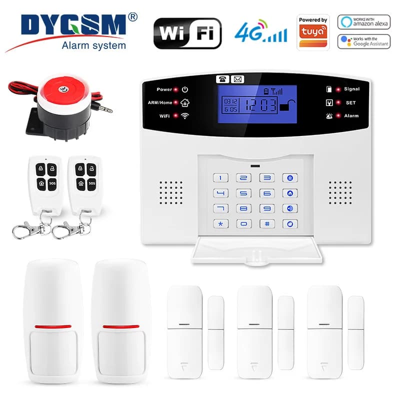 DYGSM Tuya Smart 4G + Wifi Sistema di allarme di sicurezza domestica Sistema di allarme antifurto wireless Controllo app Smart Life funziona con Alexa